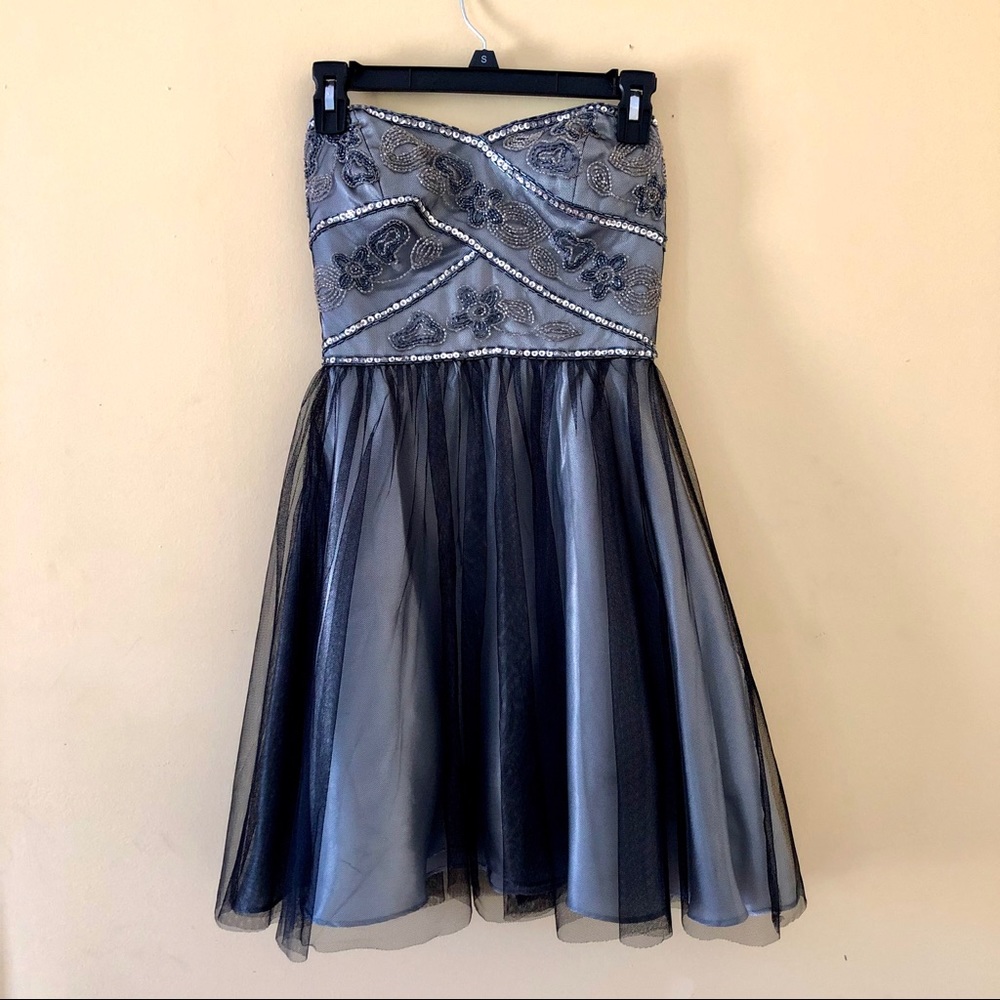 Jump Apparel Strapless Beaded Tulle Formal Dress